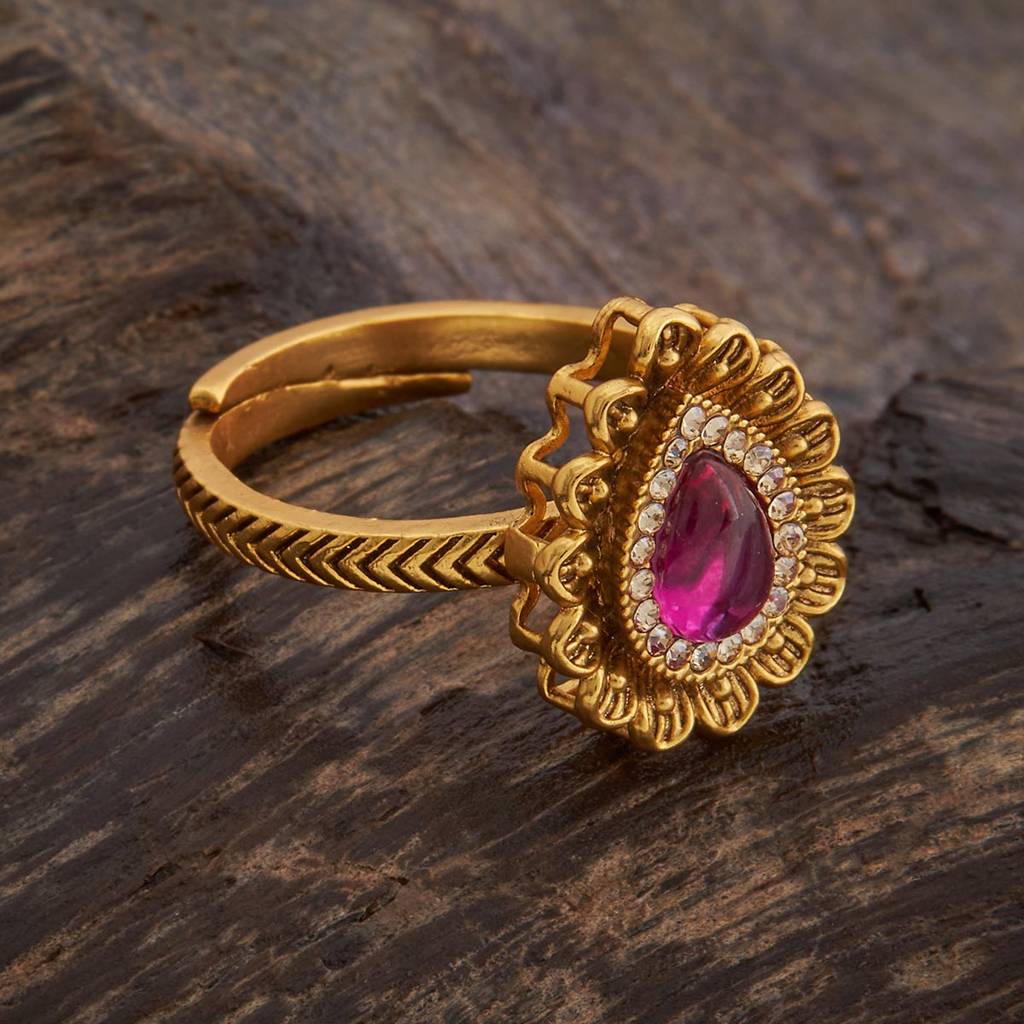 Ruby Gold-Plated Ethnic Antique Finger Ring-436411 : 436411