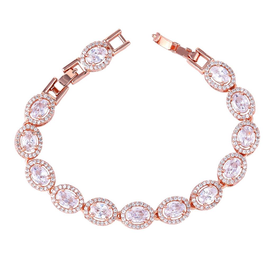 Estele Rosegold Plated Shimmering Charm Bracelet With White American Diamonds: Trendy & Versatile Jewelry For  : AD-065-RGWEBR