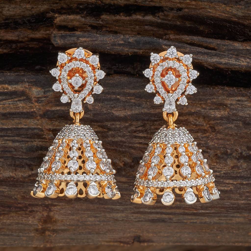 Kushal'S Fashion Jewellery White Rhodium-Plated Party Zircon Jhumkas-178426 : 427316