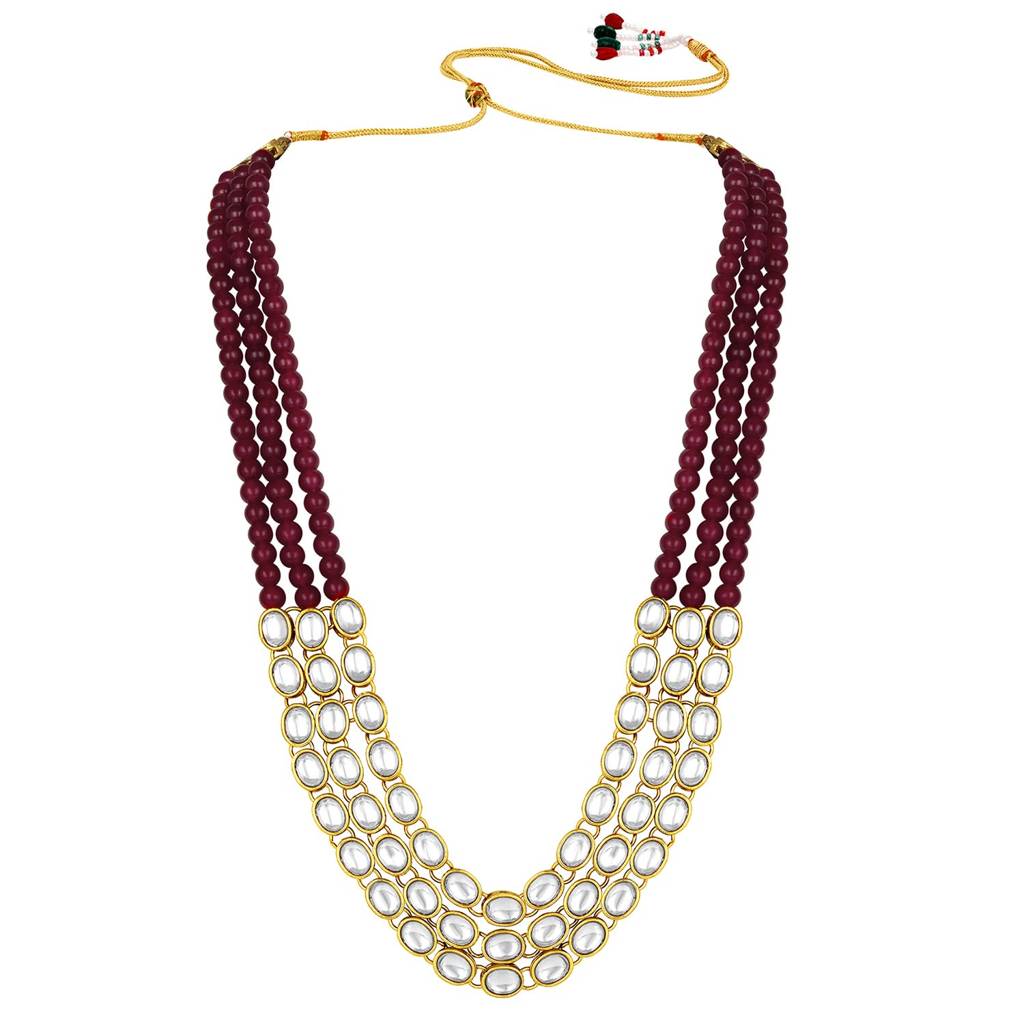 Gold Plated Traditional Kundan Long Necklace Jewellery Set With Earring Gift For Women Girls-Pf26N1171 : PF26N1171M