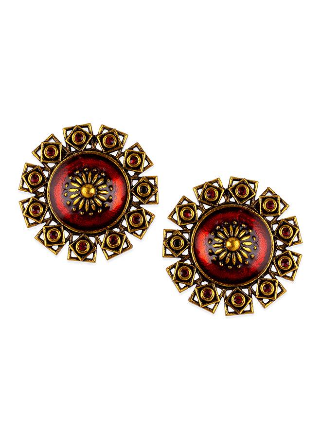 Arabian Nights Antique Golden Brass Stud Earrings-Vmjai80117 : 8905124424355