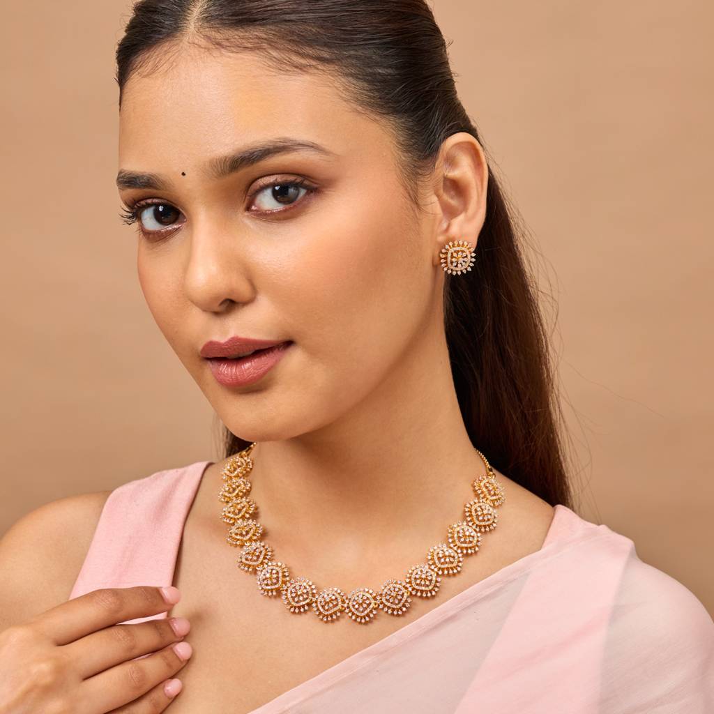 Kushal'S Fashion Jewellery White Gold-Plated Ethnic Zircon Jewellery Set -452130 : 452130