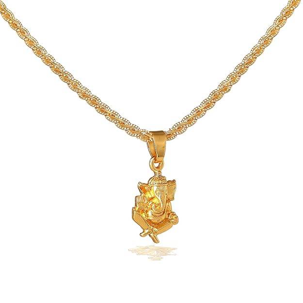 Fashion Jewelry Ganesha Pendant For Men: Gold Plated Divine "Vighnaharta Lord Ganesha" Ganapathi Pendant  : OSAK012-IGPENDANT