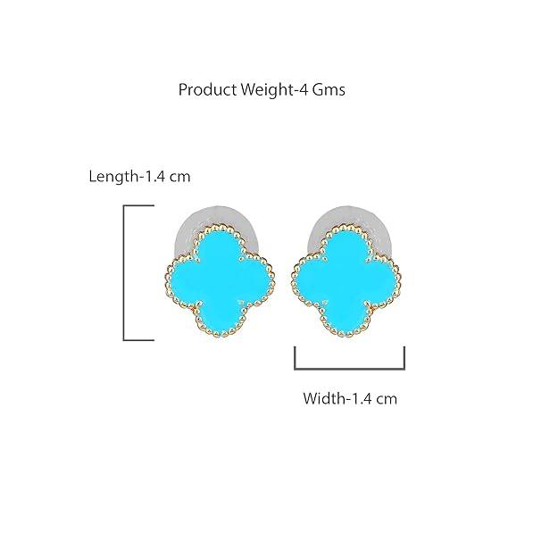 Estele Gold Plated Four Leaf Clover Designer Stud Earrings With Blue Enamel For Women And Girls : 10202-IGBL-ERER