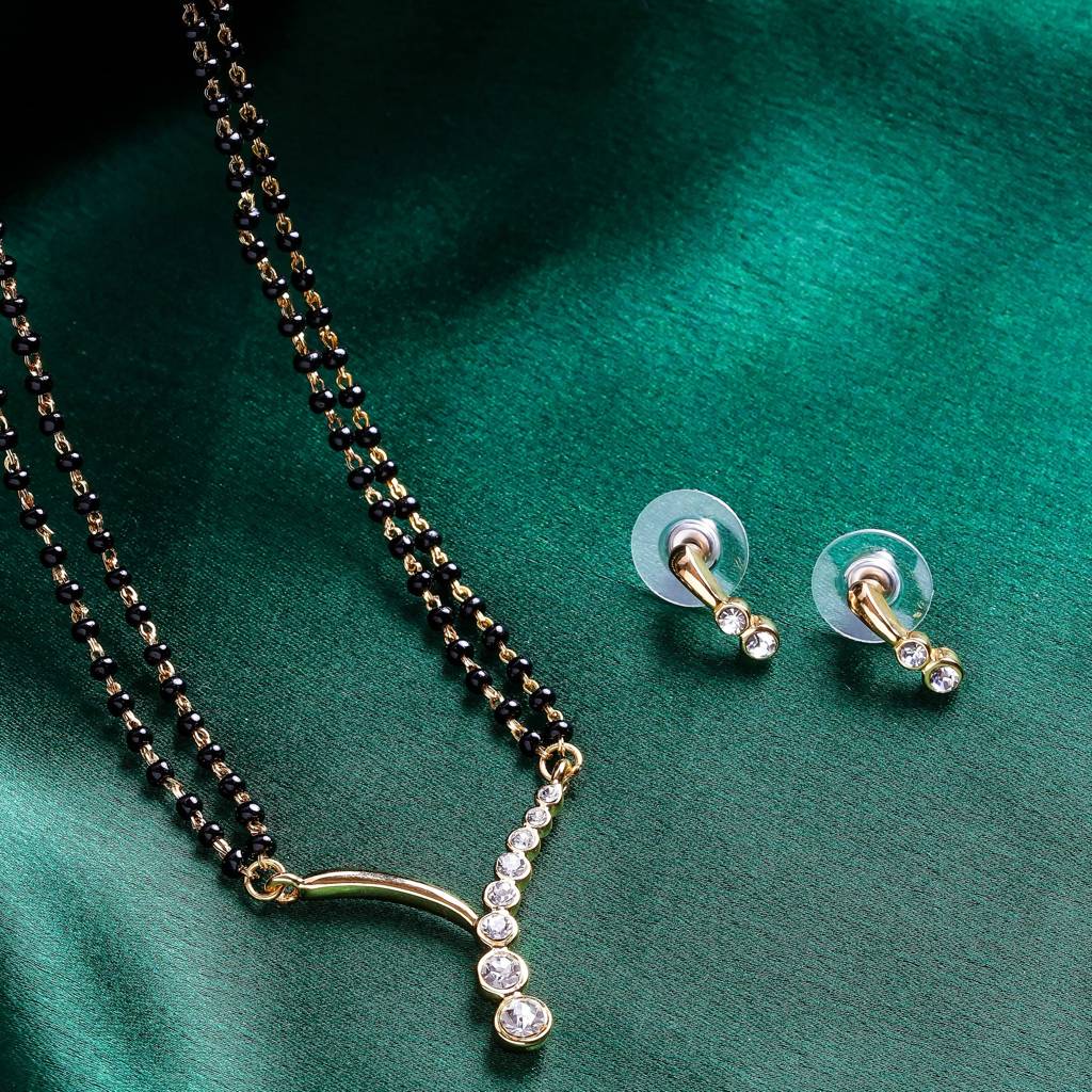 Estele Gold Plated Rain Drops Mangalsutra Necklace Set With Austrian Crystals For Women : EMS12080007NKER