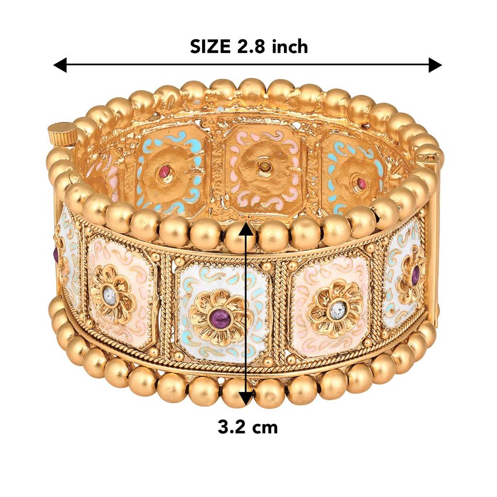 Gold Plated Meenakari Work Thick Single Piece Openable Kadaa Bangle Ethnic Jewellery For Women (Size- 2.8 Inch) : PF74B141-S1-8