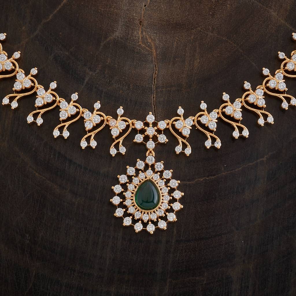 Kushal'S Fashion Jewellery Green Gold-Plated Party Wear Zircon Necklace-175797 : 421294