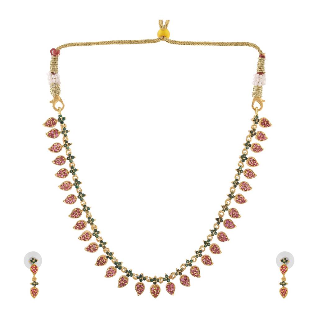 Estele Gold Plated Cz Exquisite Leaf Designer Necklace Set For Women : AD-637-IGNKER