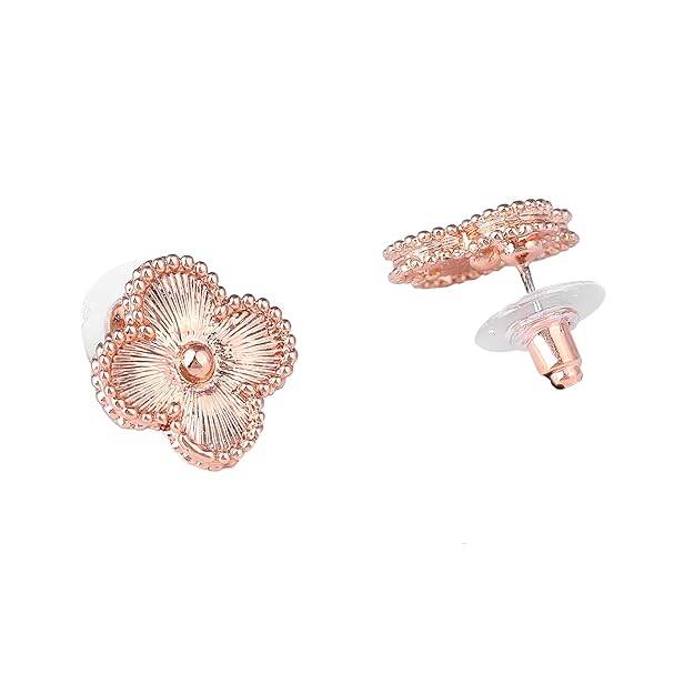 Estele Rosegold Plated Stylish & Trendy Four Leaf Clover Designer Stud Earrings For Women And Girls : 10201-RG-ERER