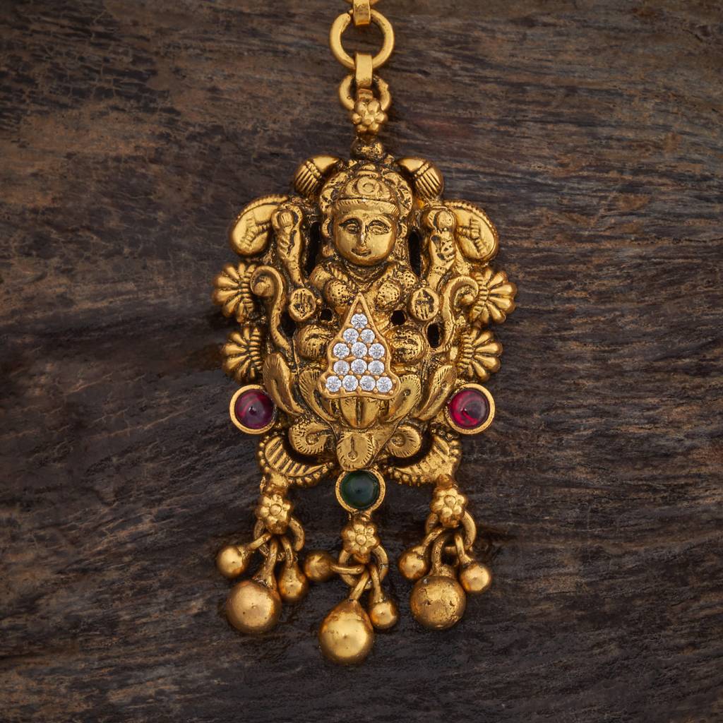 Kushal'S Fashion Jewellery Ruby-Green Oxidised Gold-Plated Ethnic 92.5 Pure Silver Temple Maang Tikka       -177384 : 425394