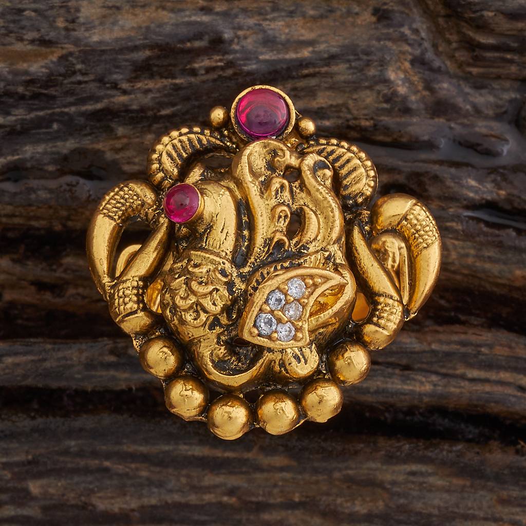 Kushal'S Fashion Jewellery Ruby Gold-Plated 92.5 Pure Silver Temple Finger Ring : 426758