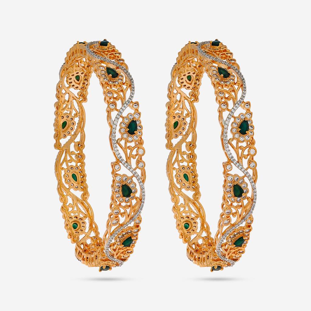 Kushal'S Fashion Jewellery Green Rhodium-Plated Party Zircon Bangle -184926 : 441508