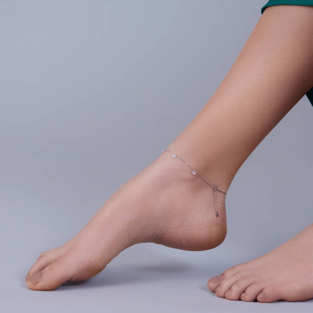 Kushal'S Fashion Jewellery White Rhodium-Plated Party 92.5 Sterling Silver Anklet-180710 : 431892