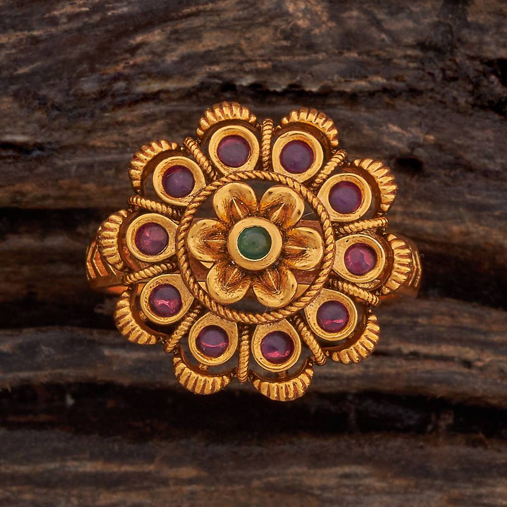 Kushal'S Fashion Jewellery Ruby-Green Gold-Plated Antique Finger Ring-178641 : 427714