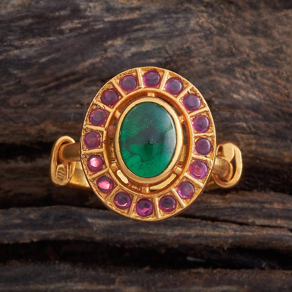 Kushal'S Fashion Jewellery Ruby-Green Gold-Plated Ethnic 92.5 Pure Silver Temple Rings-148613 : 413151