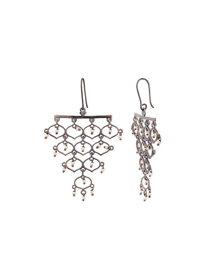 Jaali Pearl Layered Drop Earrings : 8907617996691