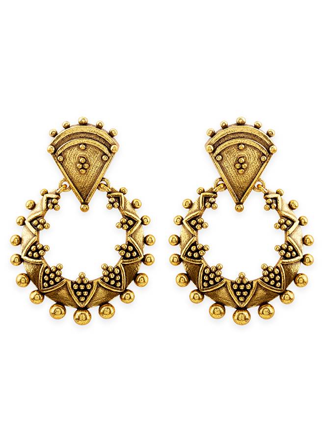 Rava Ball Oxidized Gold Plated Hoop Style Earrings : 8905124135466