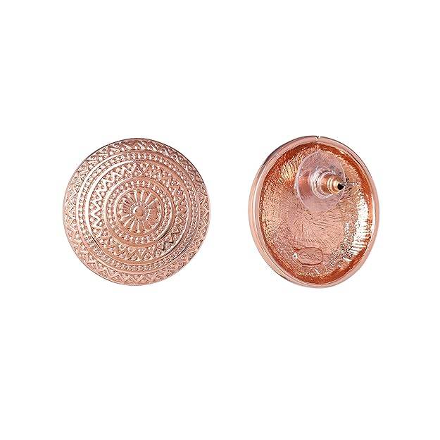 Rosegold Plated Round Pattern Modern Glam Stud Earrings For Girls : 298707-RGER