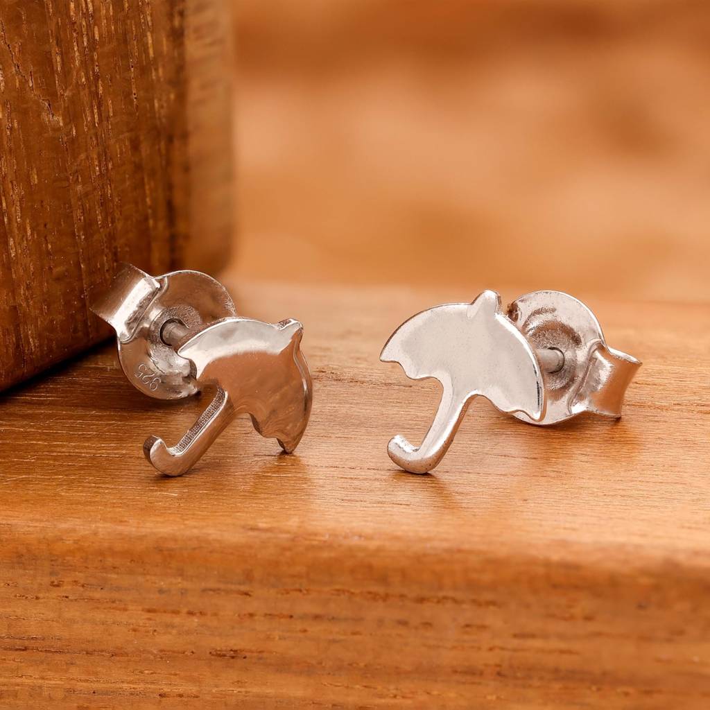 925 Silver Umbrella Stud Earrings | Rain Theme Jewelry Gift : SE_000888