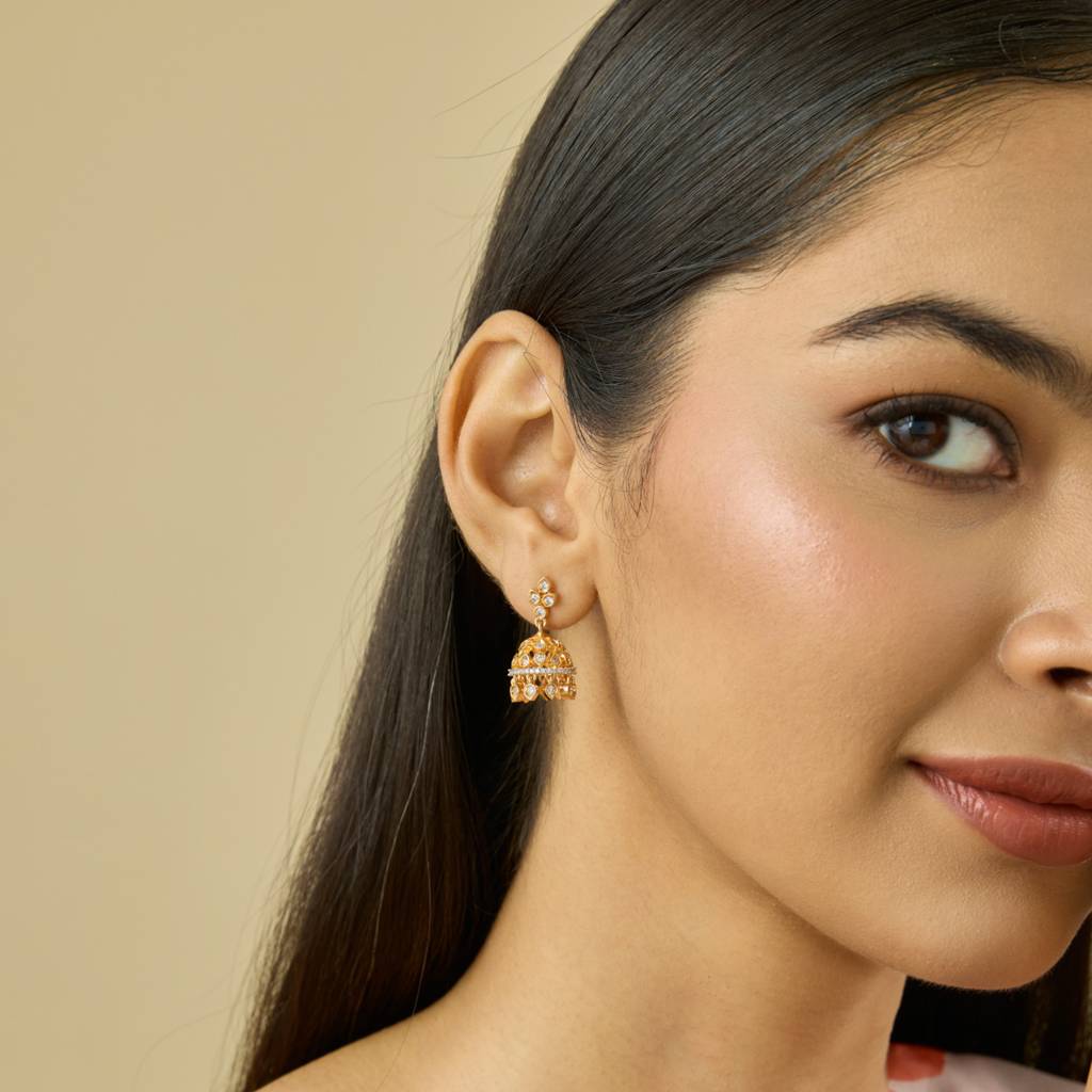 Kushal'S Fashion Jewellery White Rhodium-Plated Party Zircon Jhumkas-182842 : 436490