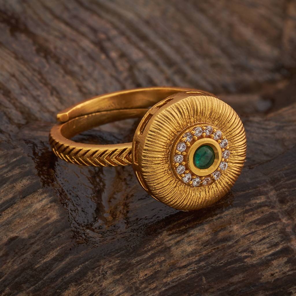 Kushal'S Fashion Jewellery Green Gold-Plated Ethnic Antique Finger Ring-182178 : 435202