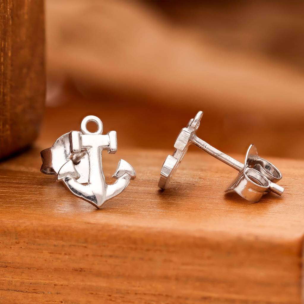 925 Silver Anchor Stud Earrings | Sea Inspired Nautical Jewelry : SE_000874