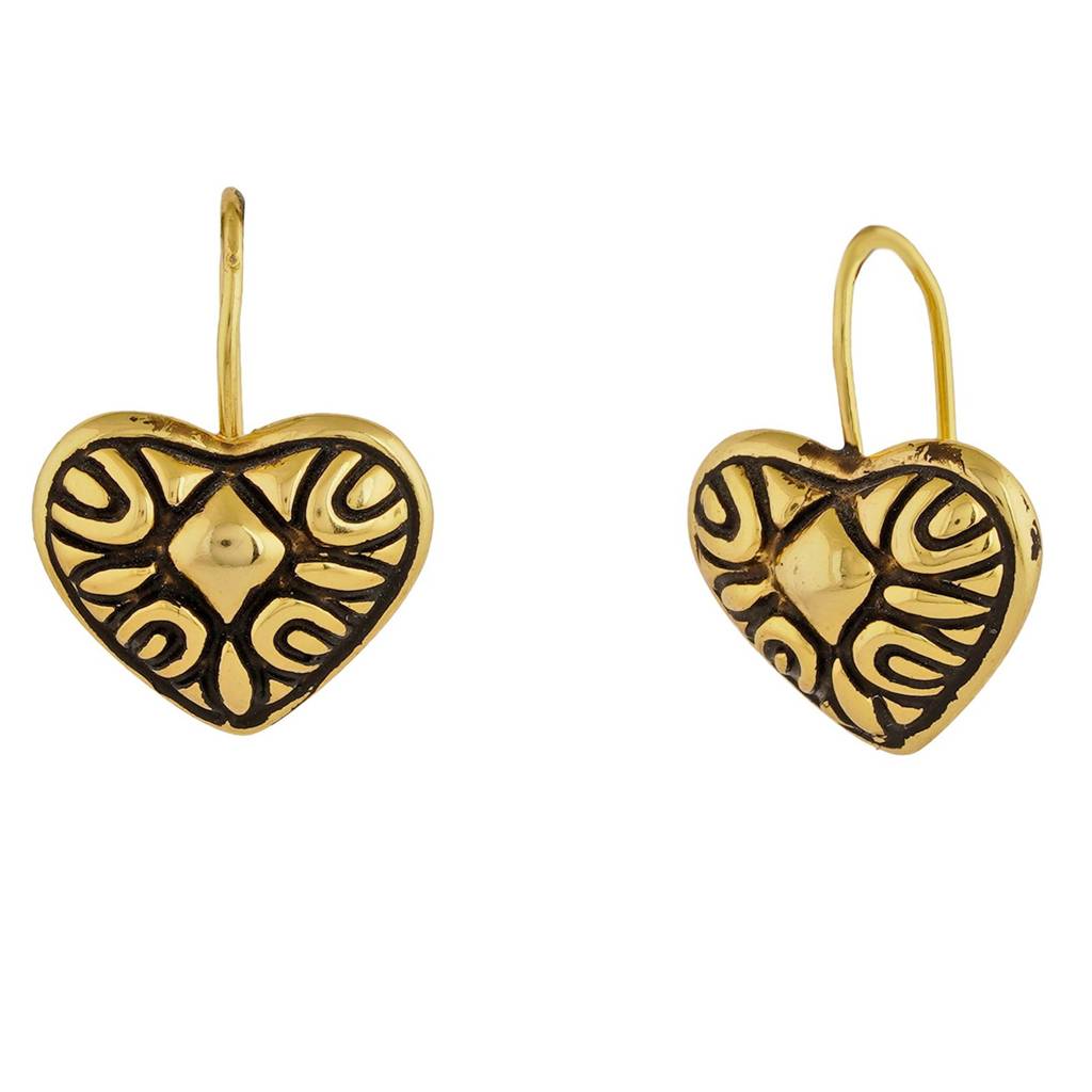 Estele Gold Plated Patterned Heart Drop Earrings For Women : 400710ER