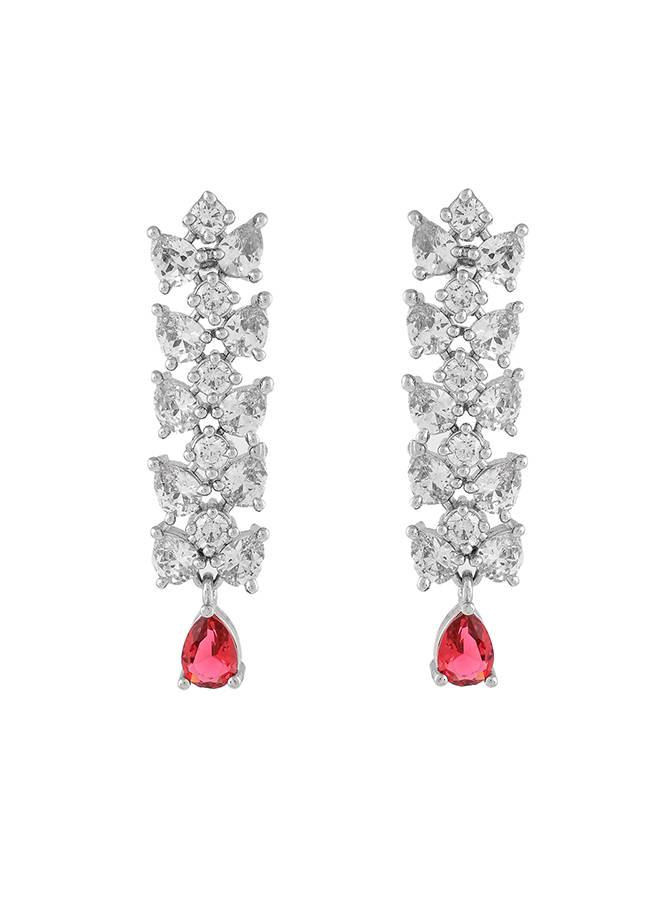 Sparkling Elegance Red And White Cz Dangler Earrings : 8905124507867