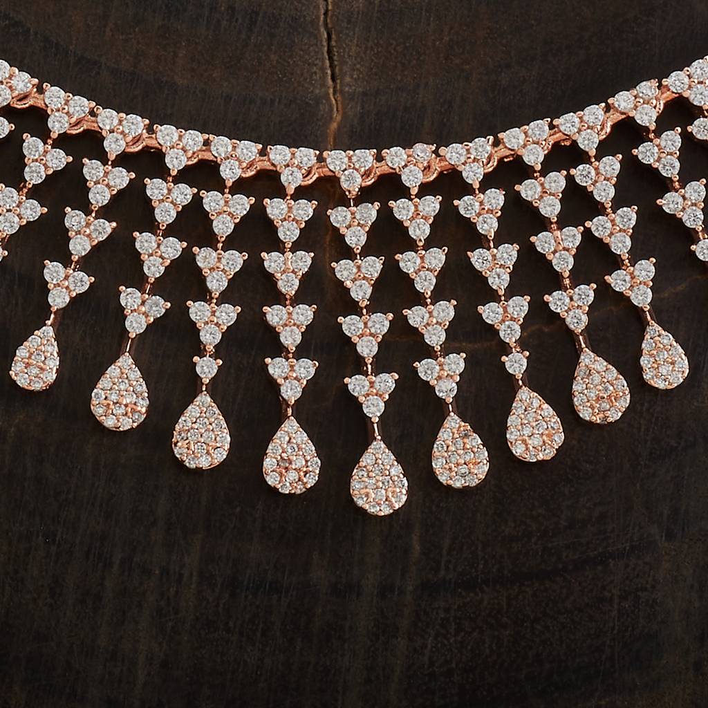 Kushal'S Fashion Jewellery White Rose Gold-Plated Party Wear Zircon Necklace : 412628