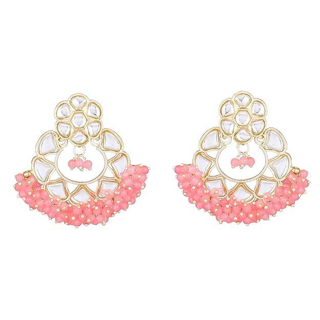 Estele Gold Plated Elegant Gehena Necklace Set With Mint Pink Beads For Women : PJ-027-IGMPNKER