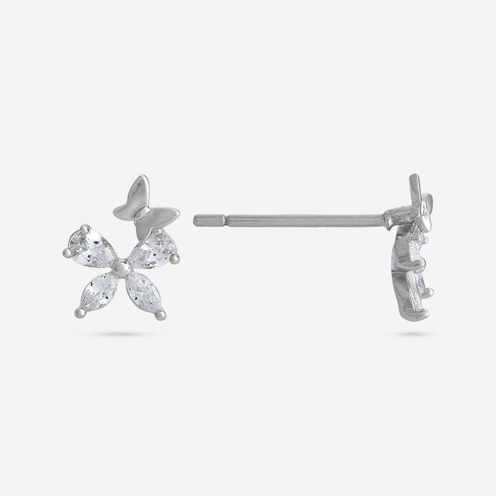 Kushal'S Fashion Jewellery White Rhodium-Plated Party 92.5 Sterling Silver Studs-448381 : 448381