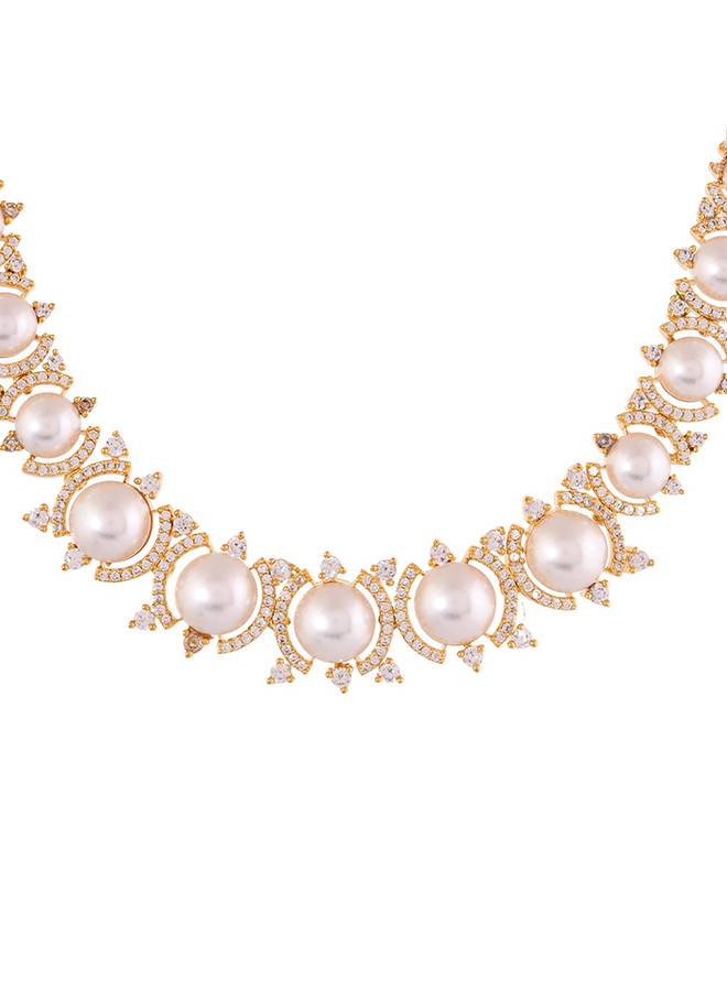 Sparkling Elegance Pearl Elegance American Diamond Necklace Set : 8905124527285