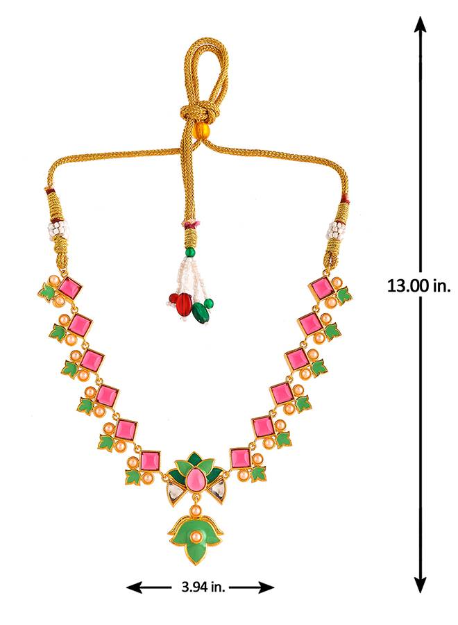 Forever More Pink Stones And Pearls Green Enamel Jewellery Set : 8905124498134