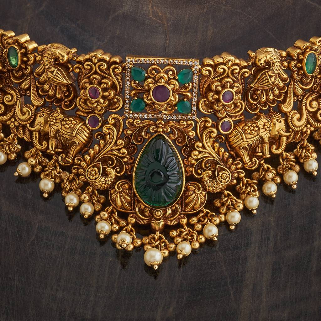 Kushal'S Fashion Jewellery Ruby-Green Gold-Plated Ethnic Antique Jewellery Set -182532 : 435918