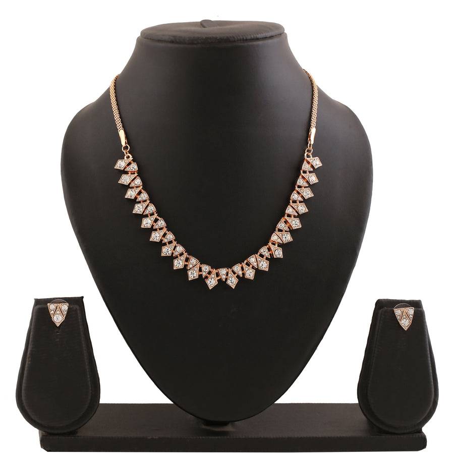 Estele Rose Gold Plated Trendy Classic Necklace Set With Austrian Crystals For Women : 9586-RGNKER