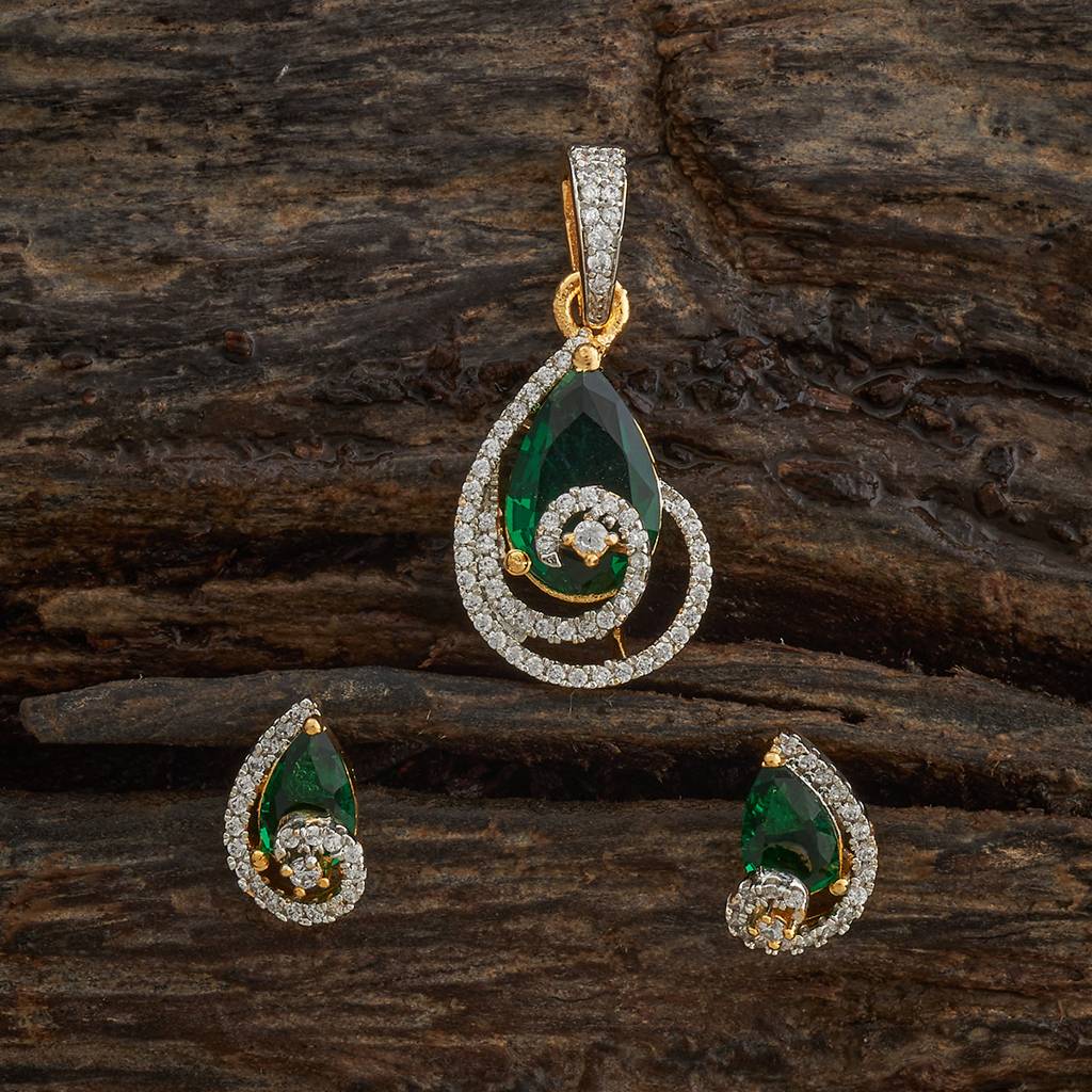 Kushal'S Fashion Jewellery Green Rhodium-Plated Party Zircon Pendant Set-181551 : 433984