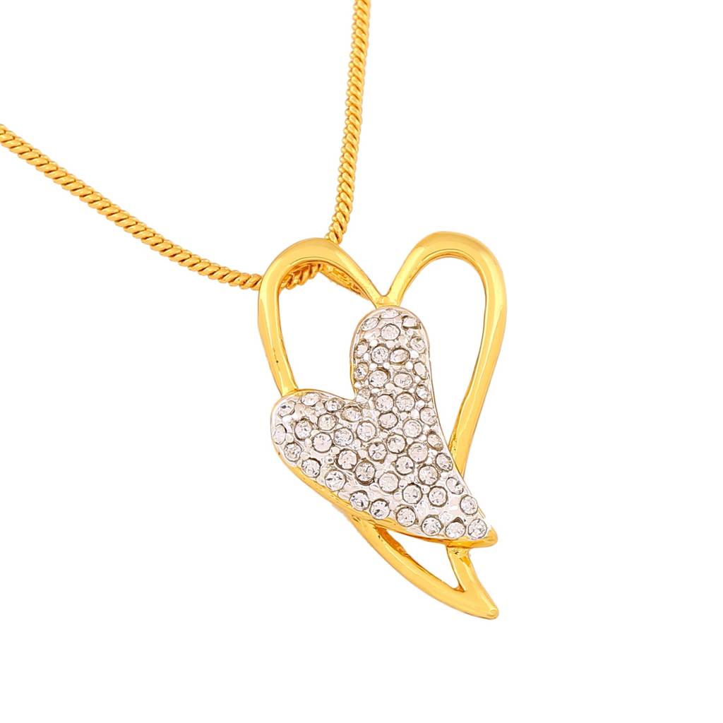 Estele Gold & Rhodium Plated Dual Heart Charm Pendant With White Crystals For Girl & Women : 823PENDANT