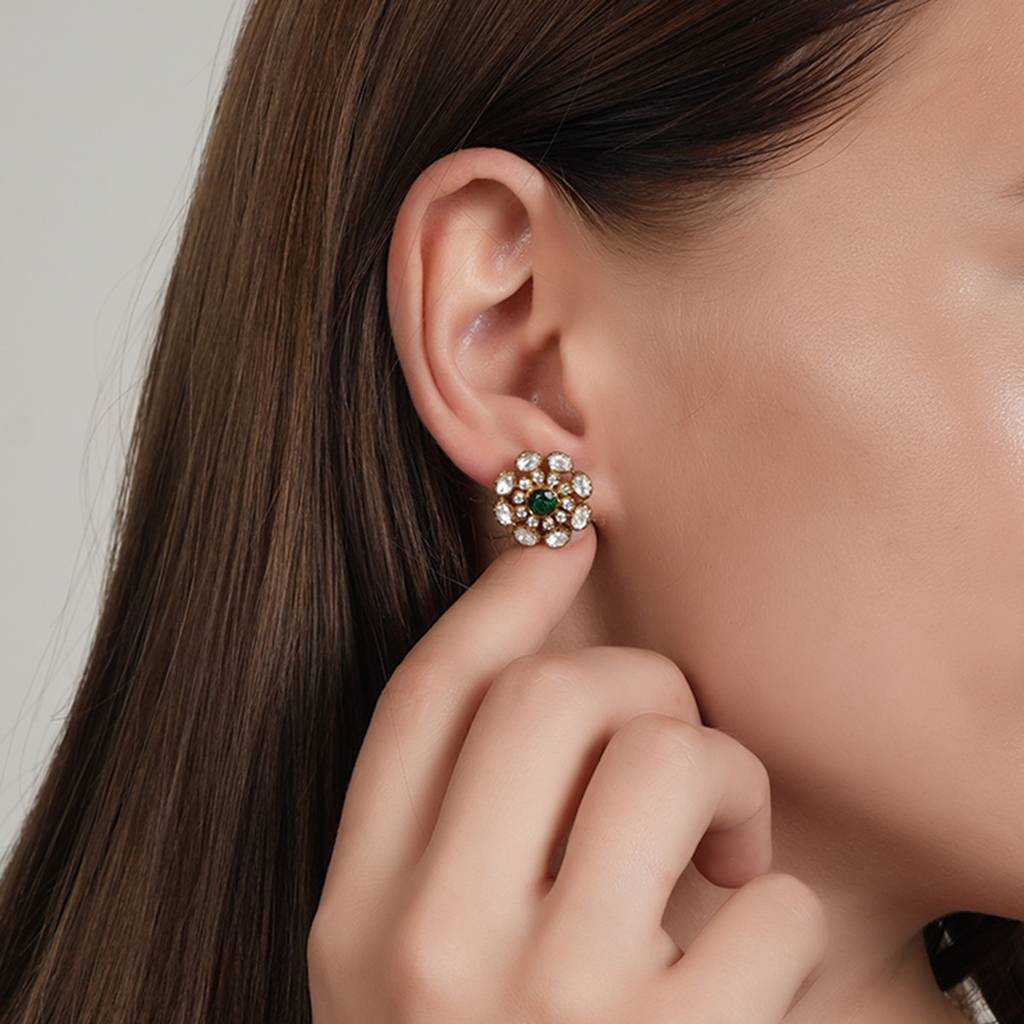 White & Green Minimalist Moissanite Studs : SSE872