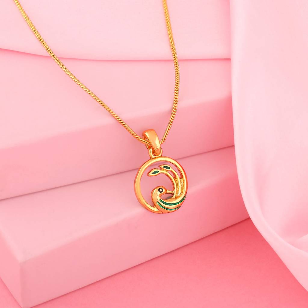 Estele Gold Plated Encircled Peacock Designer Pendant For Women : 900PENDANT