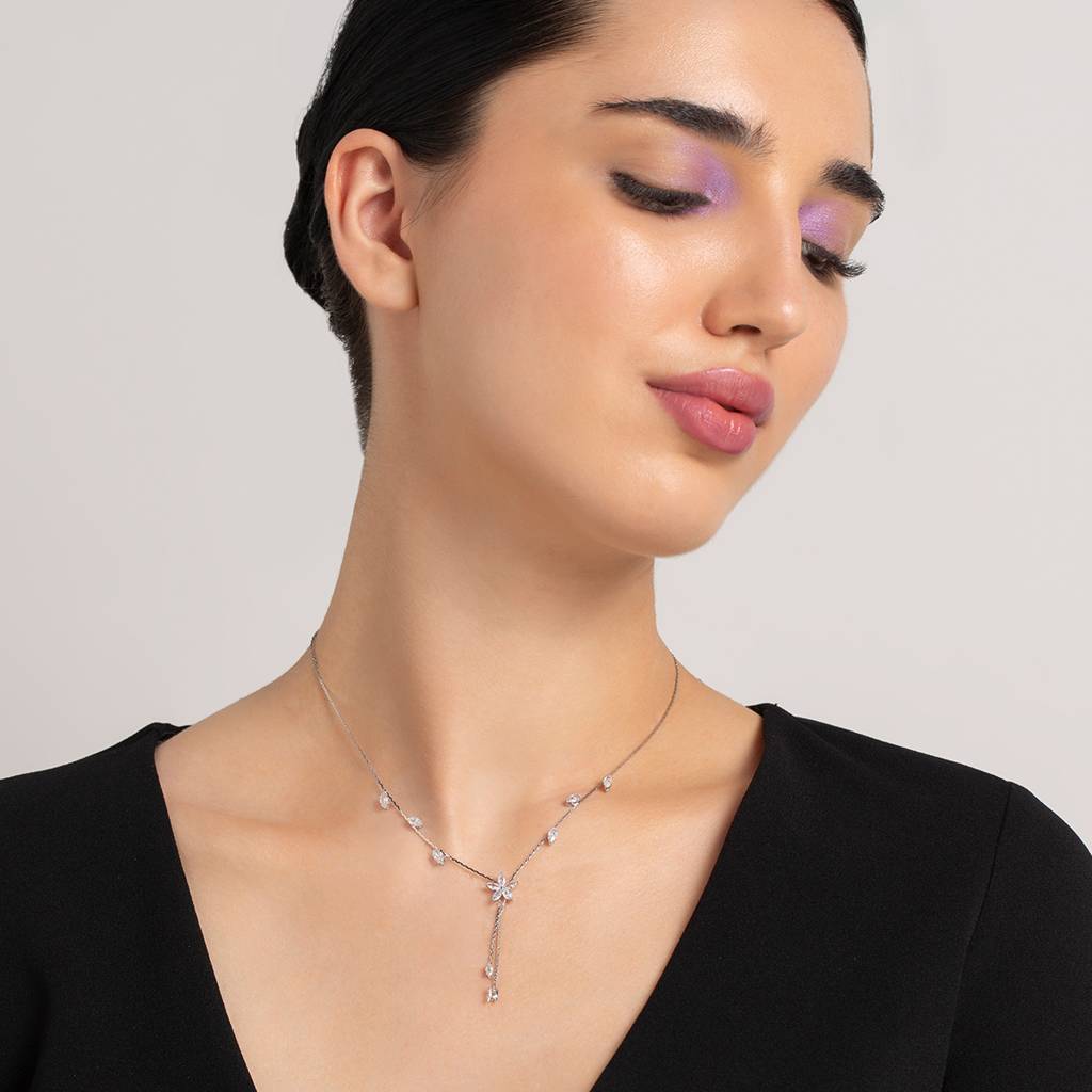 Kushal'S Fashion Jewellery White Rhodium Gold-Plated Party Zircon Short Necklace-392295 : 392295