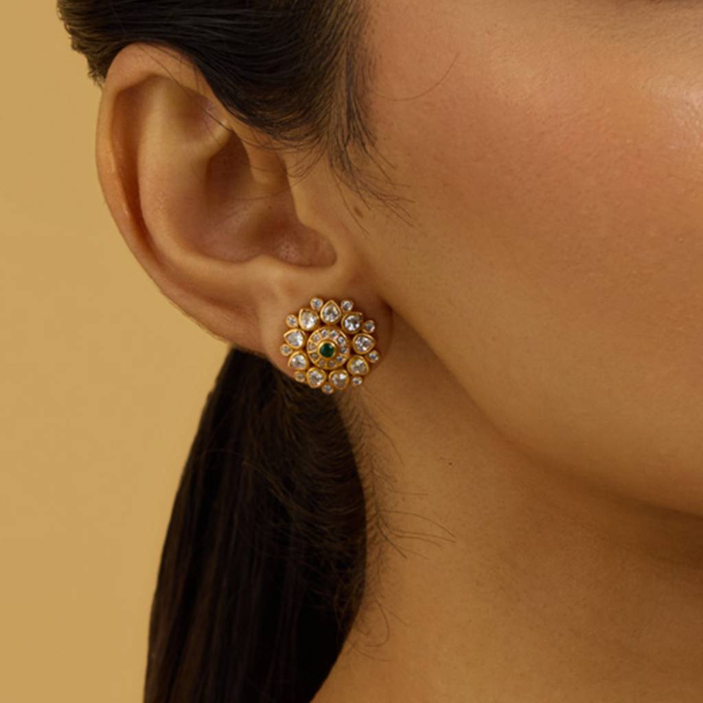 Kushal'S Fashion Jewellery 92.5 Pure Silver Gold Plated Zircon Contemporary Studs Earrings-433717 : 433717