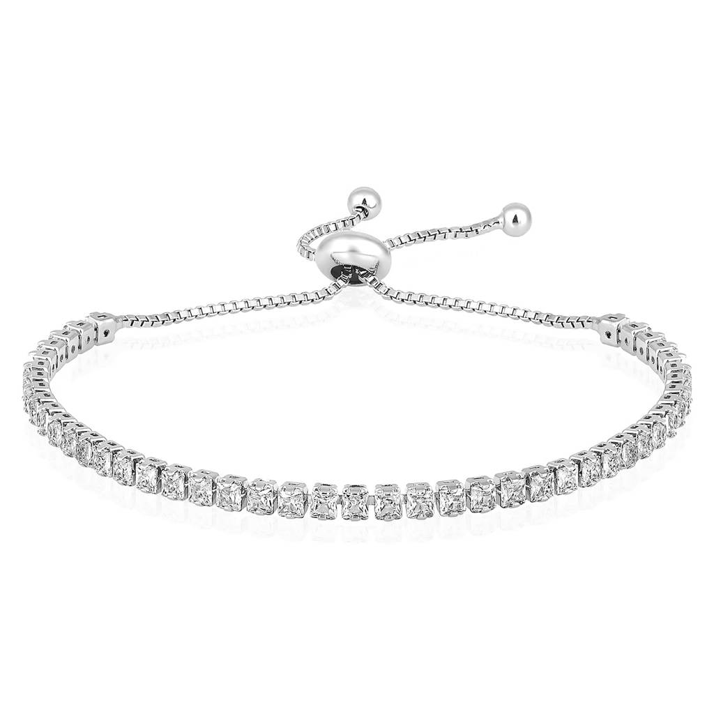 Silver Plated Cubic Zirconia Studded Adjustable Fancy Tennis Bracelet Contemporary Jewellery For Women Girls : PX8B84S