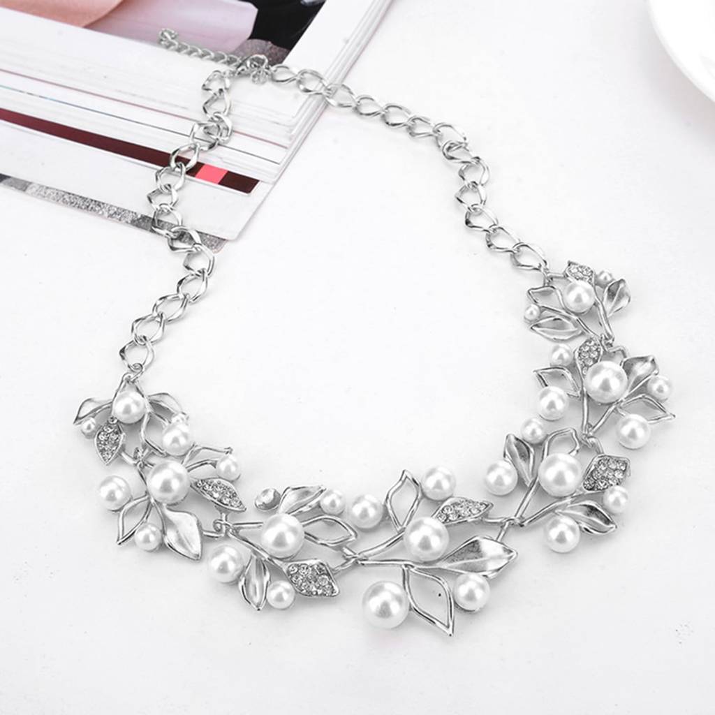 Silver Plated Peal Leaf Nature Inspired Necklace Earring Set For Women & Girls : PX9N04S