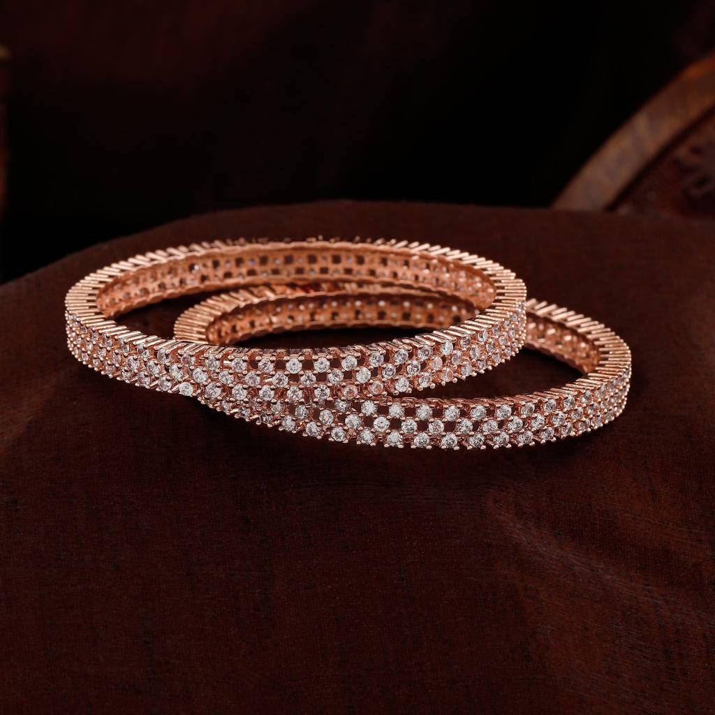 Estele Rosegold Plated Cz Sparkling Designer Bangles For Women : AD-013-RG-28-BANGLE-2.8