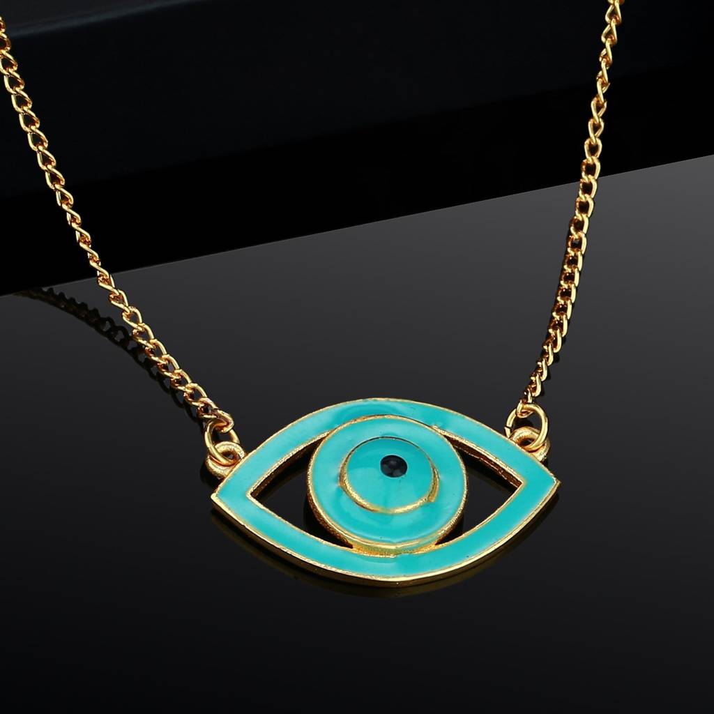 Estele Gold Plated Turquoise Blue Enamel Evil Eye Pendant For Women : 885-IGPENDANT