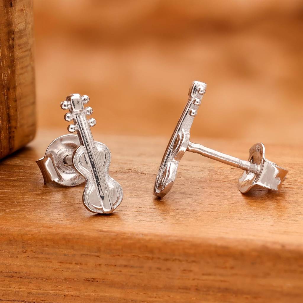 925 Silver Violin Stud Earrings | Music Inspired Jewelry Gift : SE_000885