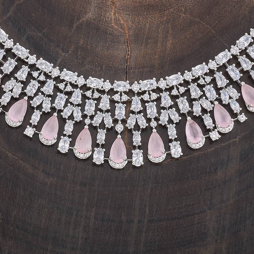 Kushal'S Fashion Jewellery Rhodium-Plated Ruby & Cubic Zirconia Studded Jewellery Set-177111 : 424574