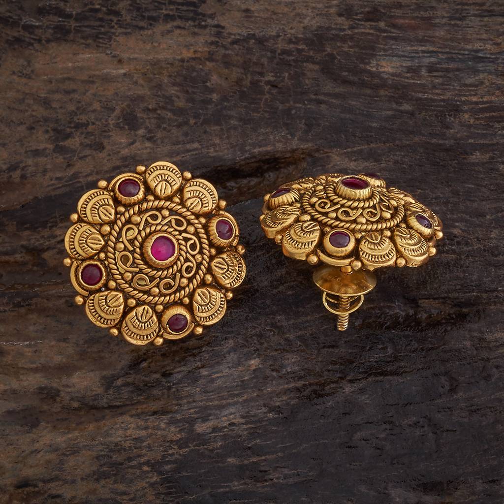Kushal'S Fashion Jewellery Oxidised Gold-Plated Ethnic 92.5 Pure Silver Temple Studs-177454 : 425390