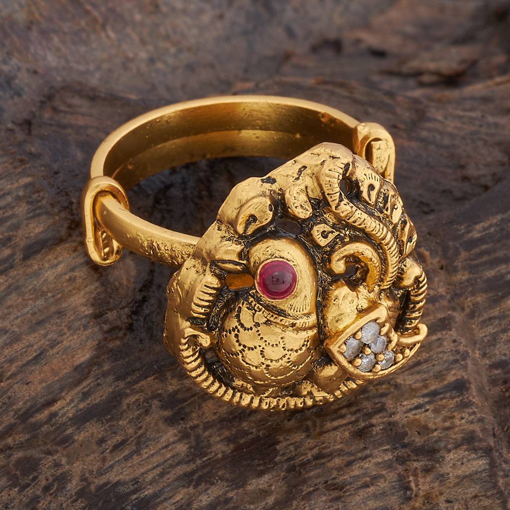 Kushal'S Fashion Jewellery Gold-Plated Cz Studded Temple Finger Ring : 426665