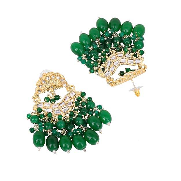 Estele Gold Plated Elegant Designer Gehena Drop Earrings With Green Beads For Women : PJ-012-IGGNER